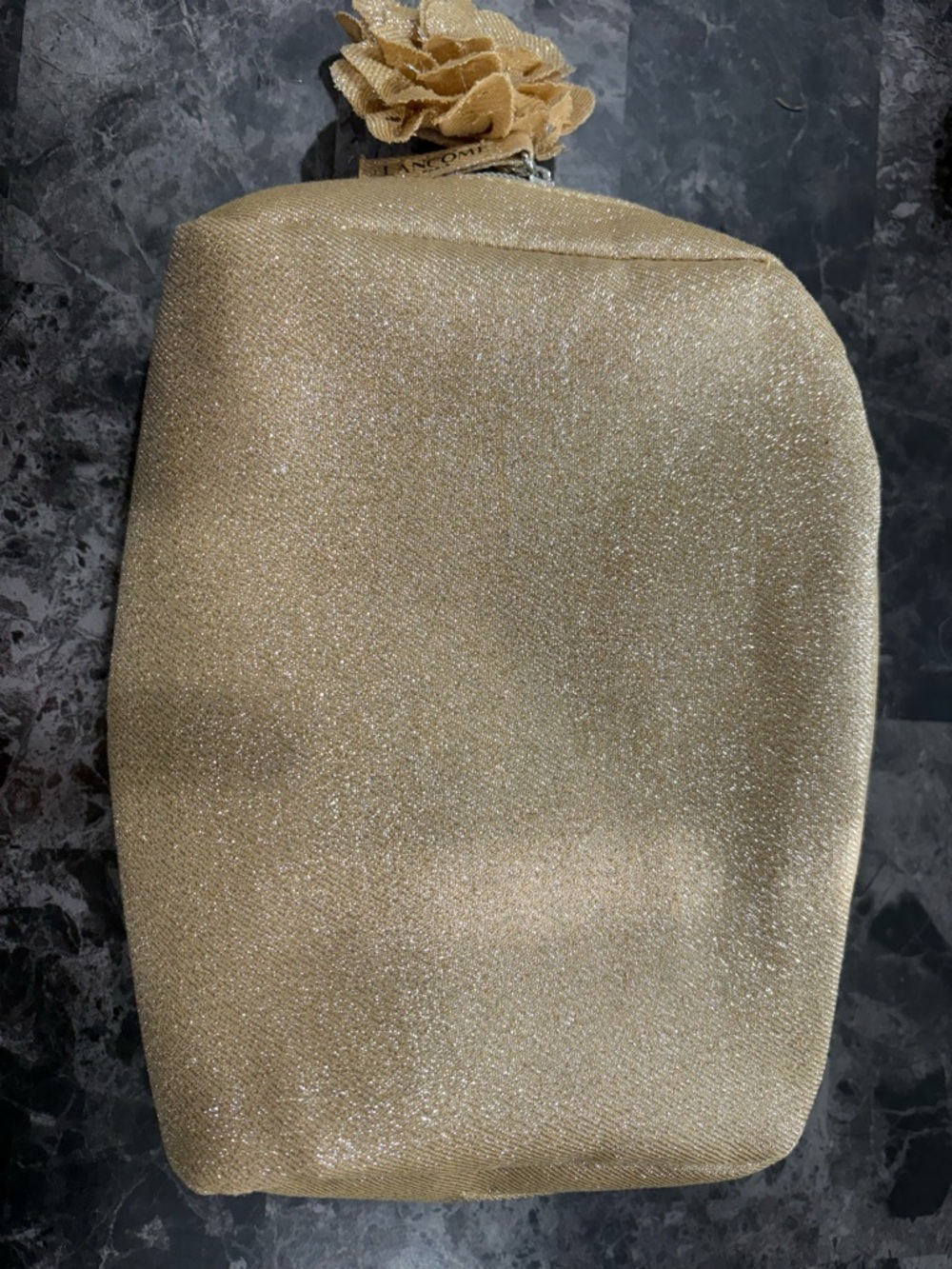 🌸 Lancôme Paris Large Gold Shimmer Cosmetic Bag 🌸